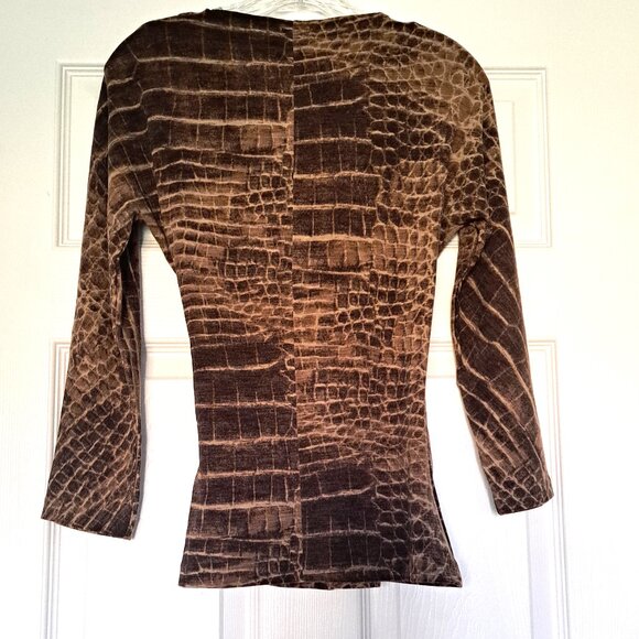 MaxMara V Neck Wrap Style Croco Pattern Wool Blend Sweater Draped Top Italy Sz S - Picture 8 of 11